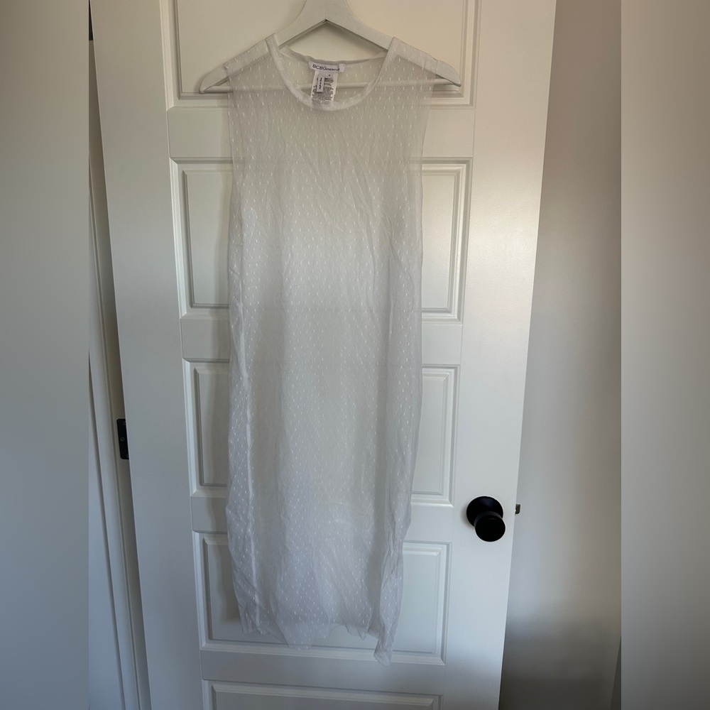 BCBGeneration White Sheer Tunic Top